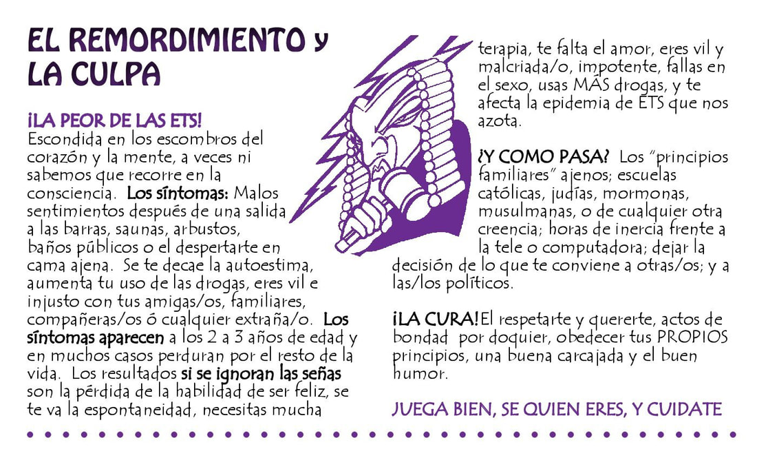 El Remordimiento y La Culpa. Page nine of Juega Bien, the Spanish language edition of Play Fair by The Sisters of Perpetual Indulgence.