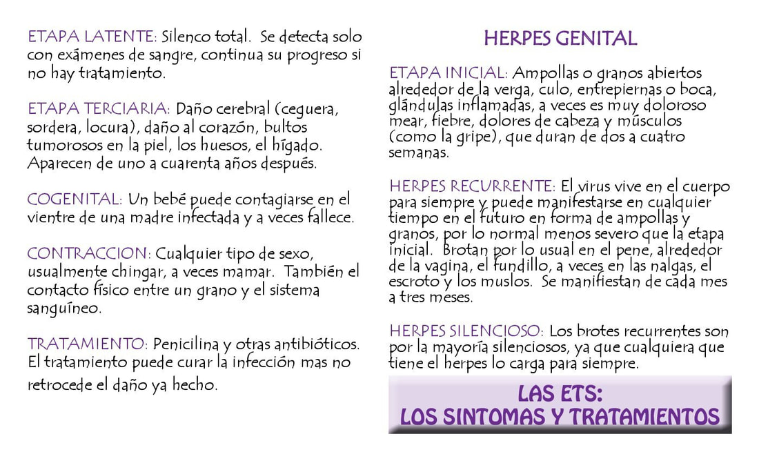 Herpes Genital. Page nineteen of Juega Bien, the Spanish edition of Play Fair by The Sisters of Perpetual Indulgence.